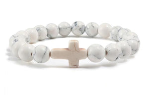 Stone Bead Cross Bracelet